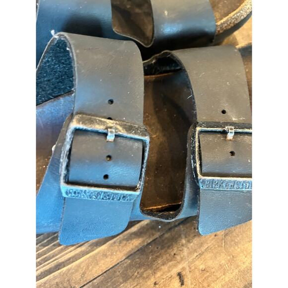Birkenstock Double Strap Sandals Womens 37 US 6 Black Leather Slip On Shoes Boho - Picture 6 of 9